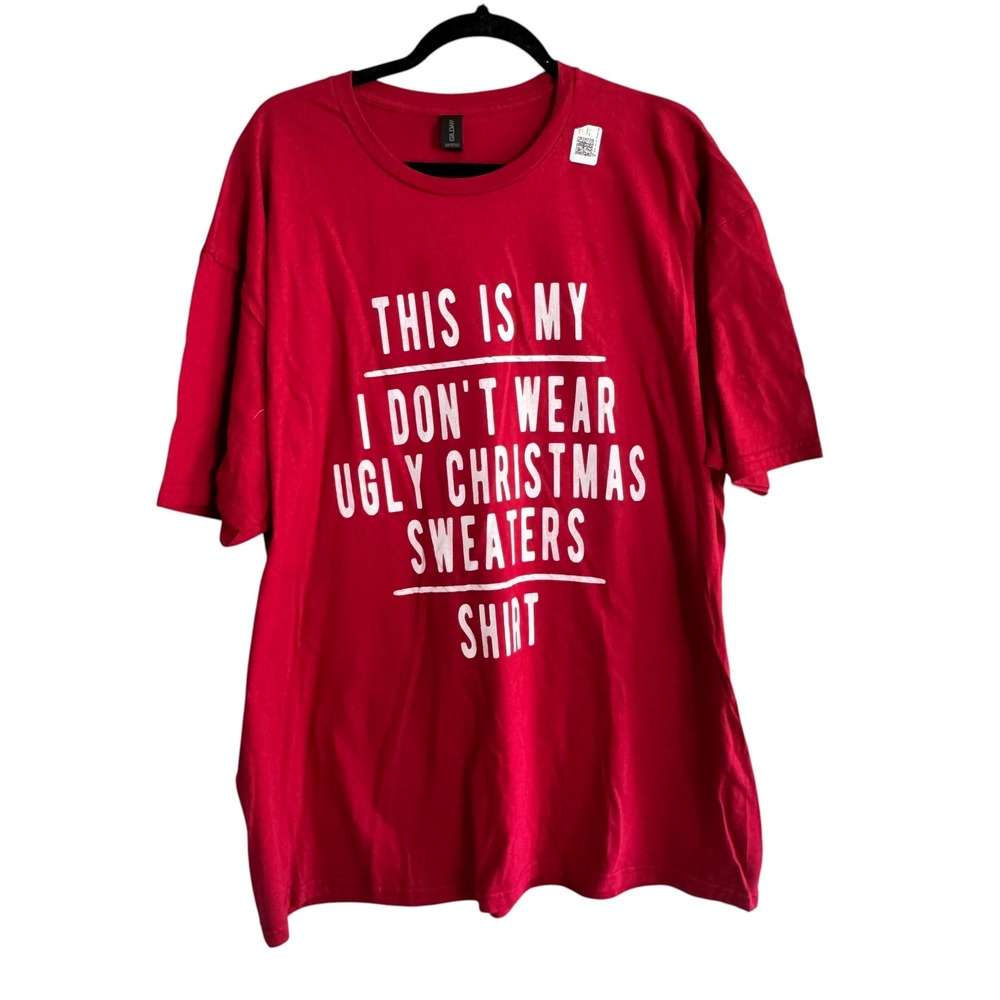 Gildan Softstyle Red Ugly Christmas Sweater Funny Graphic Tee Shirt Mens 2XL
